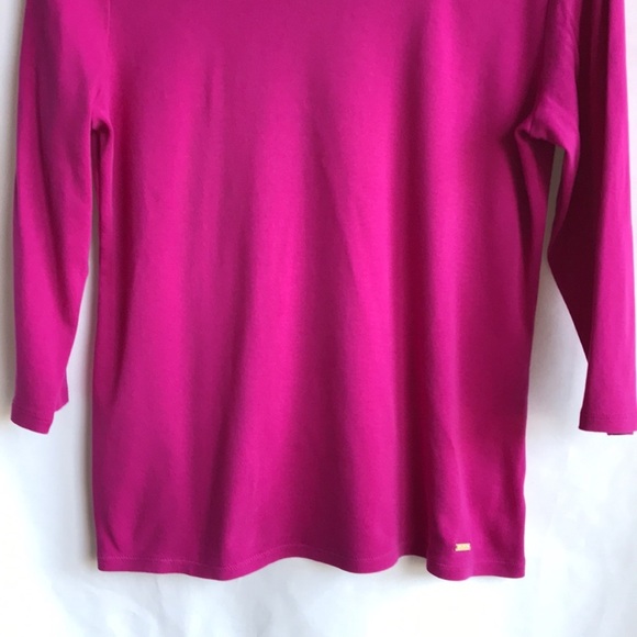 Ellen Tracy hot pink scoop neck top with gold grommets at neckline, size L - Picture 4 of 9